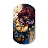 Burgundy And Blue Floral Bunch I - Asymmetric Metal Wall Clock