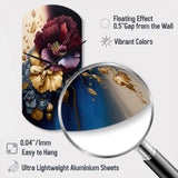 Burgundy And Blue Floral Bunch I - Asymmetric Metal Wall Clock