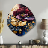 Burgundy And Blue Floral Bunch I - Asymmetric Metal Wall Clock