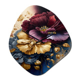 Burgundy And Blue Floral Bunch I - Asymmetric Metal Wall Clock