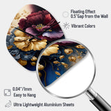 Burgundy And Blue Floral Bunch I - Asymmetric Metal Wall Clock