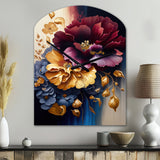 Burgundy And Blue Floral Bunch II - Asymmetric Metal Wall Clock