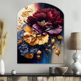 Burgundy And Blue Floral Bunch II - Asymmetric Metal Wall Clock