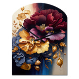 Burgundy And Blue Floral Bunch II - Asymmetric Metal Wall Clock