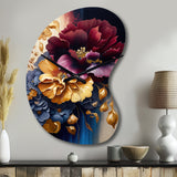 Burgundy And Blue Floral Bunch II - Asymmetric Metal Wall Clock
