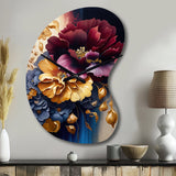 Burgundy And Blue Floral Bunch II - Asymmetric Metal Wall Clock