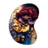 Burgundy And Blue Floral Bunch II - Asymmetric Metal Wall Clock