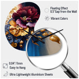Burgundy And Blue Floral Bunch II - Asymmetric Metal Wall Clock