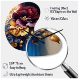 Burgundy And Blue Floral Bunch II - Asymmetric Metal Wall Clock