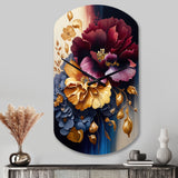 Burgundy And Blue Floral Bunch II - Asymmetric Metal Wall Clock