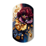 Burgundy And Blue Floral Bunch II - Asymmetric Metal Wall Clock