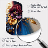 Burgundy And Blue Floral Bunch II - Asymmetric Metal Wall Clock