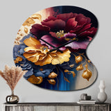 Burgundy And Blue Floral Bunch II - Asymmetric Metal Wall Clock