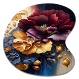Burgundy And Blue Floral Bunch II - Asymmetric Metal Wall Clock