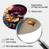Burgundy And Blue Floral Bunch II - Asymmetric Metal Wall Clock