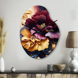 Burgundy And Blue Floral Bunch II - Asymmetric Metal Wall Clock