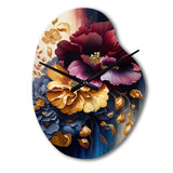Burgundy And Blue Floral Bunch II - Asymmetric Metal Wall Clock