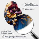 Burgundy And Blue Floral Bunch II - Asymmetric Metal Wall Clock