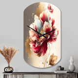 Bold Red Floral Design II - Asymmetric Metal Wall Clock