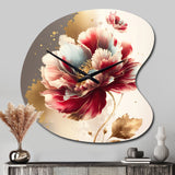 Bold Red Floral Design II - Asymmetric Metal Wall Clock