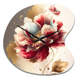 Bold Red Floral Design II - Asymmetric Metal Wall Clock