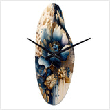 Blue And Gold Floral Bunch III - Asymmetric Metal Wall Clock