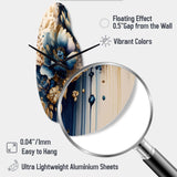 Blue And Gold Floral Bunch III - Asymmetric Metal Wall Clock