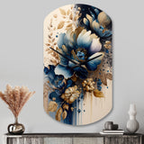 Blue And Gold Floral Bunch III - Asymmetric Metal Wall Clock