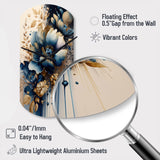 Blue And Gold Floral Bunch III - Asymmetric Metal Wall Clock