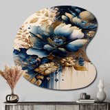 Blue And Gold Floral Bunch III - Asymmetric Metal Wall Clock