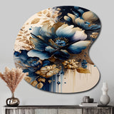 Blue And Gold Floral Bunch III - Asymmetric Metal Wall Clock