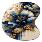 Blue And Gold Floral Bunch III - Asymmetric Metal Wall Clock