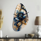 Blue And Gold Floral Bunch III - Asymmetric Metal Wall Clock