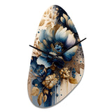 Blue And Gold Floral Bunch III - Asymmetric Metal Wall Clock
