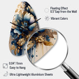 Blue And Gold Floral Bunch III - Asymmetric Metal Wall Clock