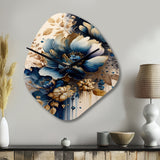 Blue And Gold Floral Bunch III - Asymmetric Metal Wall Clock