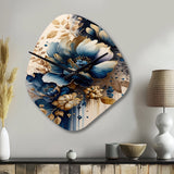 Blue And Gold Floral Bunch III - Asymmetric Metal Wall Clock