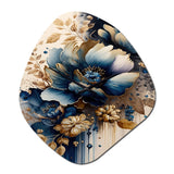 Blue And Gold Floral Bunch III - Asymmetric Metal Wall Clock