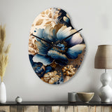 Blue And Gold Floral Bunch III - Asymmetric Metal Wall Clock