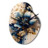 Blue And Gold Floral Bunch III - Asymmetric Metal Wall Clock
