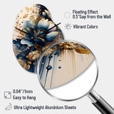 Blue And Gold Floral Bunch III - Asymmetric Metal Wall Clock
