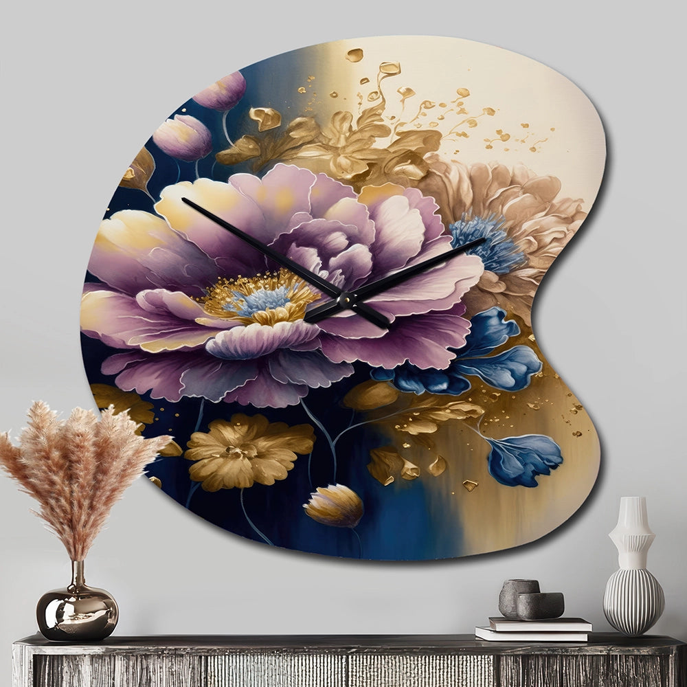 Purple And Blue Watercolor Flowers III - Asymmetric Metal Wall Clock