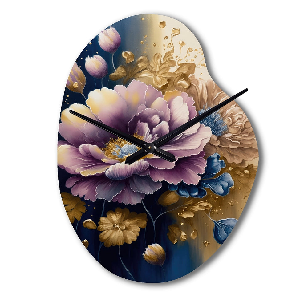 Purple And Blue Watercolor Flowers III - Asymmetric Metal Wall Clock