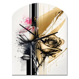 Roses Flow Flower On Golden Beige Paint V - Asymmetric Metal Wall Clock