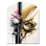 Roses Flow Flower On Golden Beige Paint V - Asymmetric Metal Wall Clock