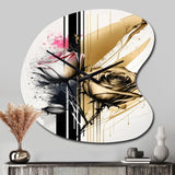 Roses Flow Flower On Golden Beige Paint V - Asymmetric Metal Wall Clock