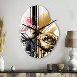 Roses Flow Flower On Golden Beige Paint V - Asymmetric Metal Wall Clock