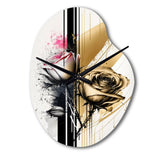 Roses Flow Flower On Golden Beige Paint V - Asymmetric Metal Wall Clock