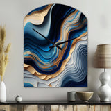 Vibrant Blue And Gold Flow Art II - Asymmetric Metal Wall Clock