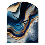 Vibrant Blue And Gold Flow Art II - Asymmetric Metal Wall Clock